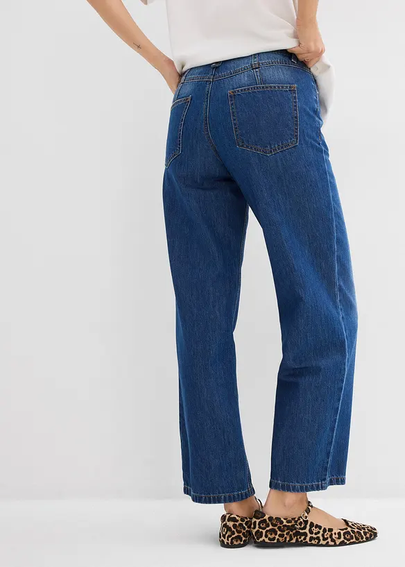 Baggy jeans cropped ultra morbidi, vita media, bonprix