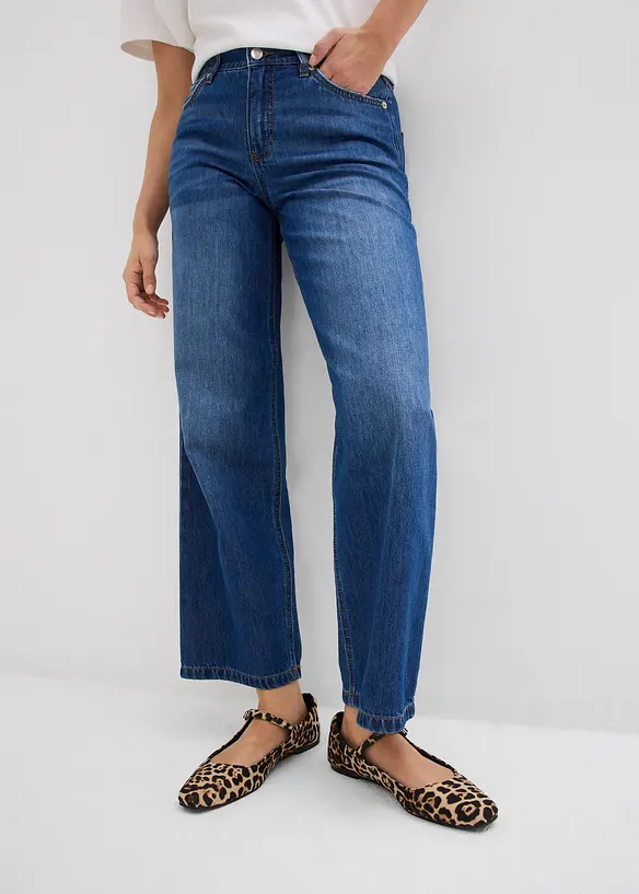 Baggy jeans cropped ultra morbidi, vita media, bonprix