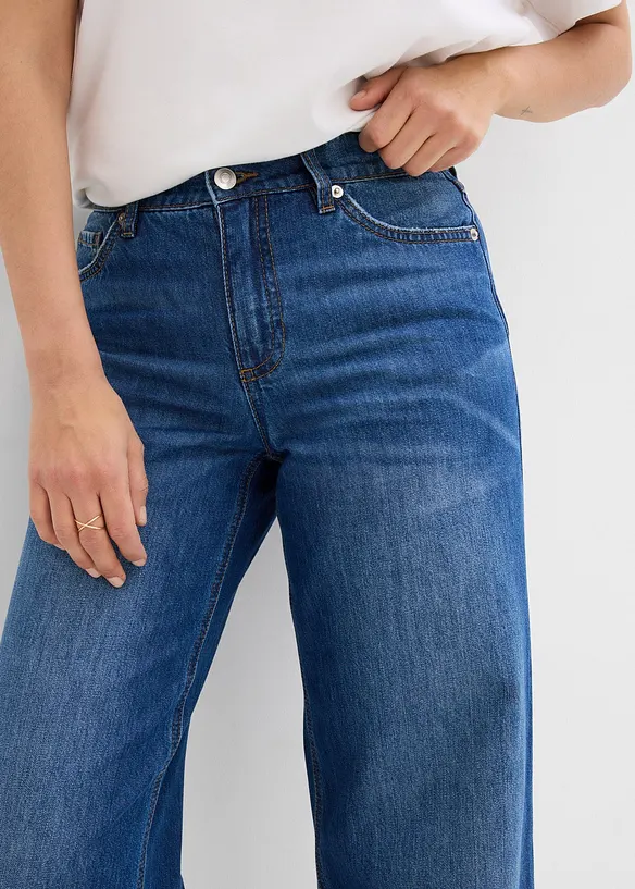 Baggy jeans cropped ultra morbidi, vita media, bonprix