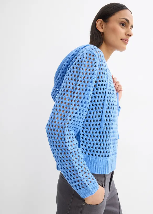 Maglione a punto ajour con cappuccio, bonprix