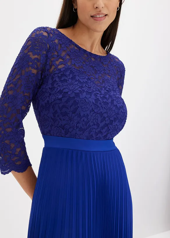 Abito di chiffon con pizzo e gonna plissettata, bonprix