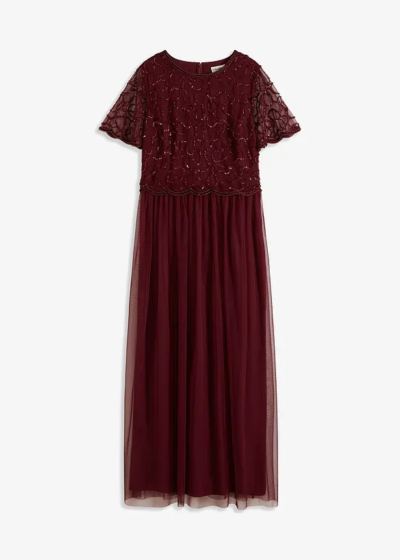 Abito lungo in tulle raffinato con paillettes, bonprix