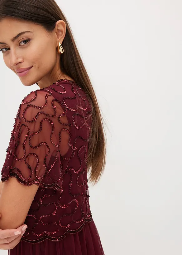 Abito lungo in tulle raffinato con paillettes, bonprix