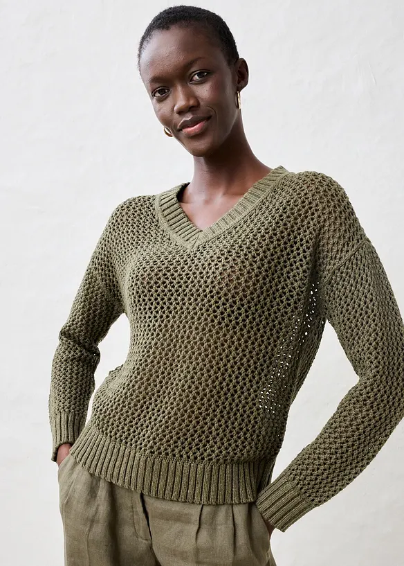 Maglione traforato in misto lino leggero, bonprix