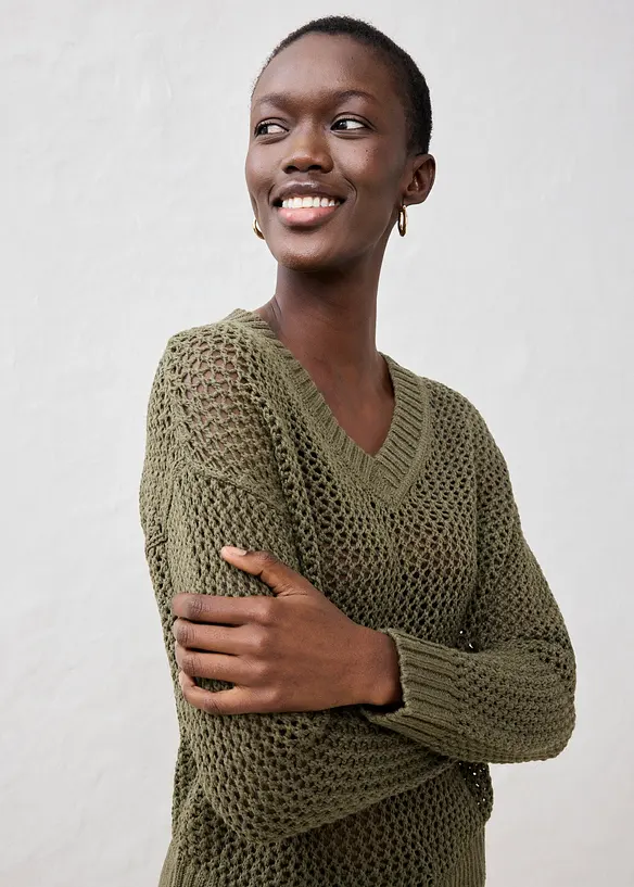Maglione traforato in misto lino leggero, bonprix