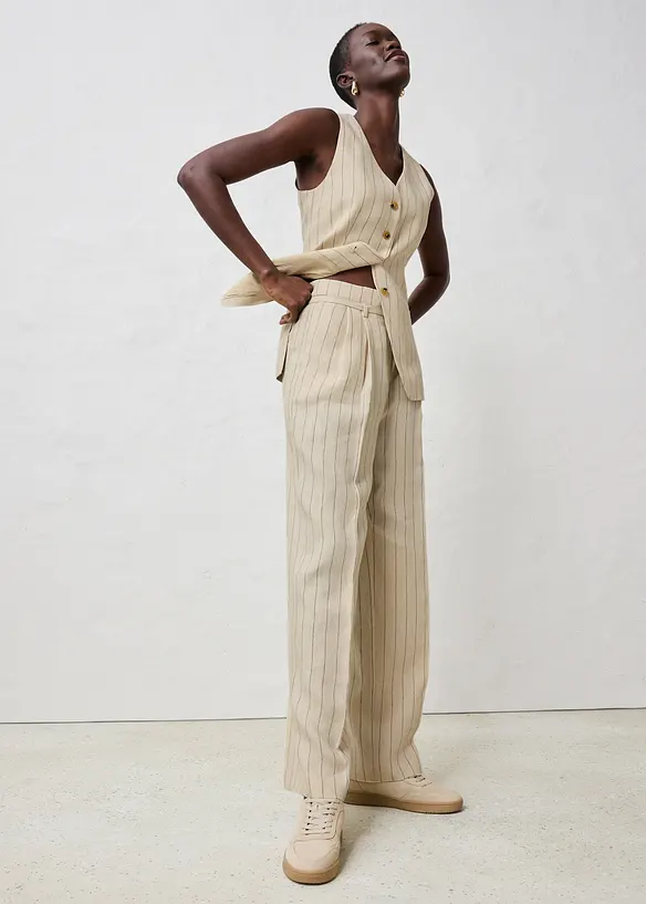 Pantaloni con cintura (set 2 pezzi) in puro lino, bonprix