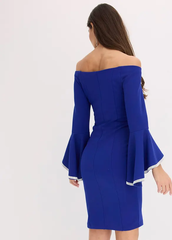 Abito con spalle scoperte in crêpe strutturato, bonprix