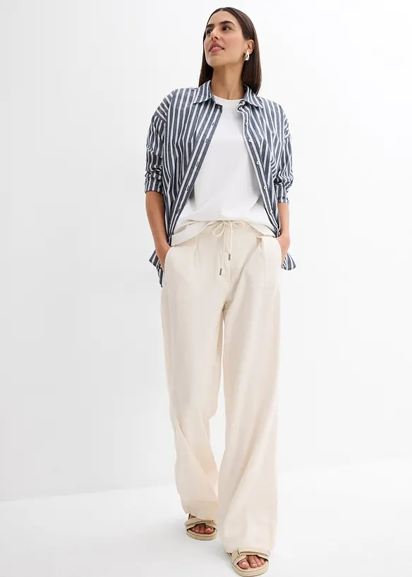 Pantaloni paper bag in misto lino leggero, bonprix