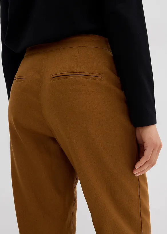 Pantaloni in misto lino e viscosa, vita alta, bonprix