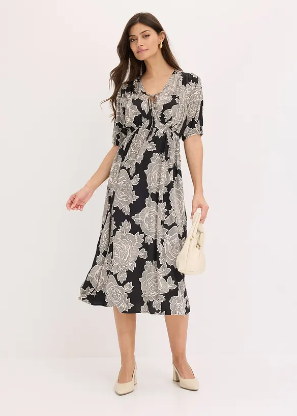 Abito midi in satin fluente fantasia, bonprix