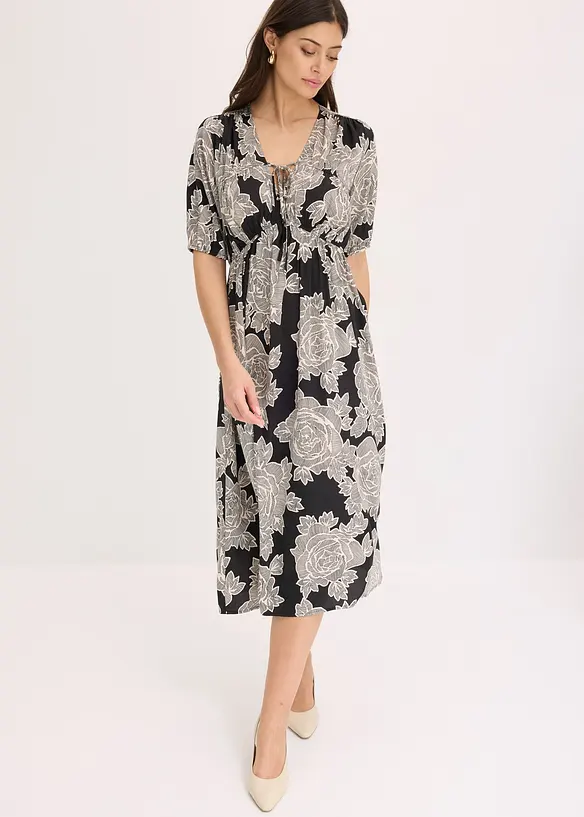 Abito midi in satin fluente fantasia, bonprix