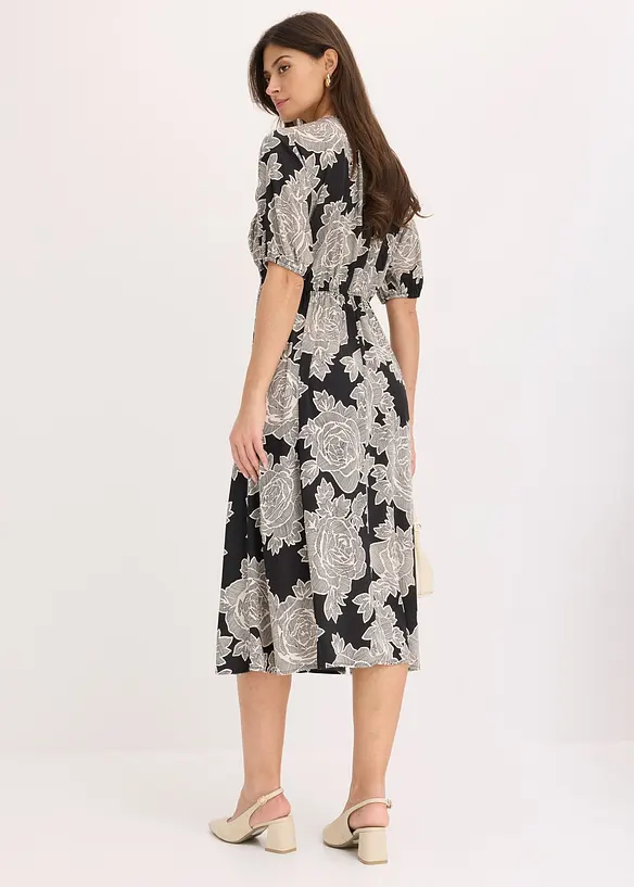 Abito midi in satin fluente fantasia, bonprix