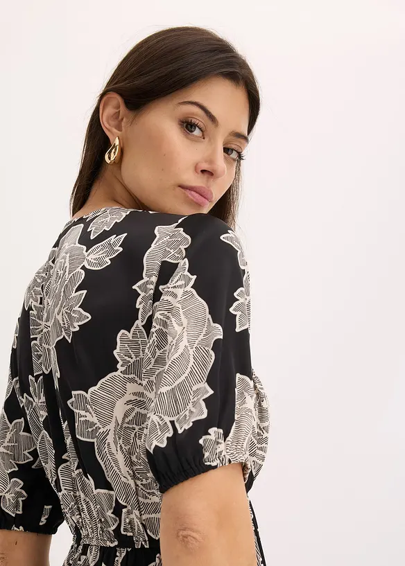 Abito midi in satin fluente fantasia, bonprix