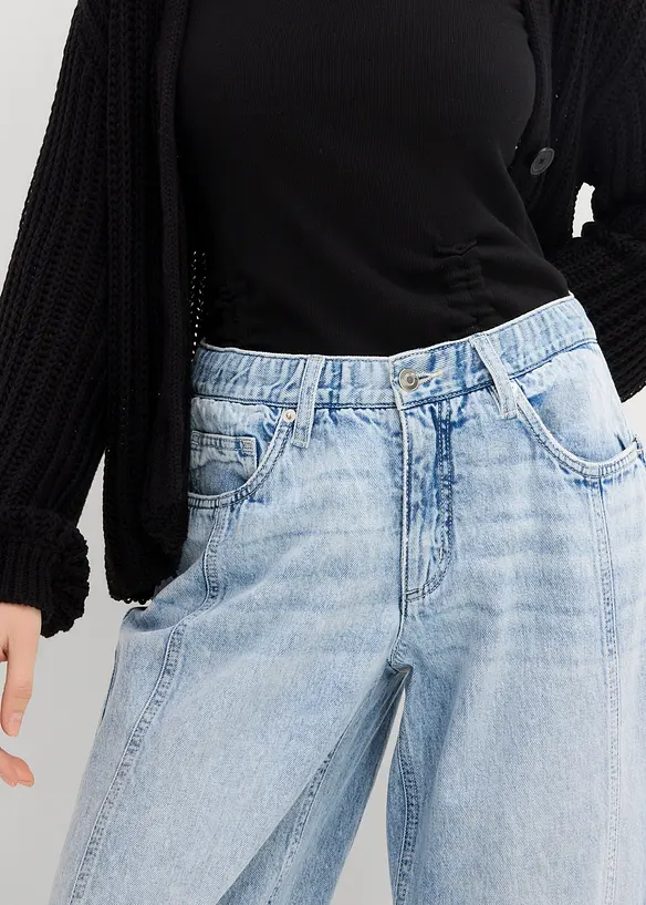 Jeans barrel cropped low stretch, vita media, bonprix