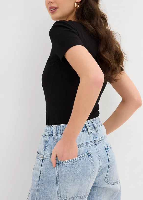 Jeans barrel cropped low stretch, vita media, bonprix