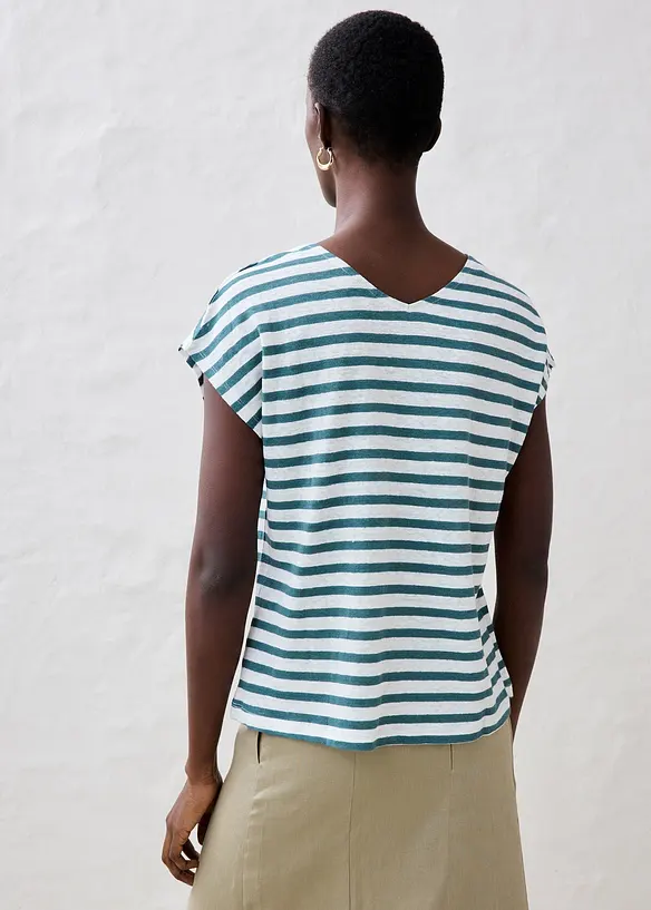 Maglia in lino con maniche a pipistrello e scollo a V, bonprix