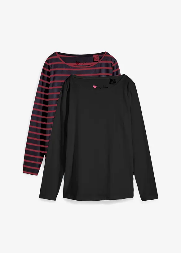 Maglia a maniche lunghe con scollo a barca (pacco da 2), bonprix