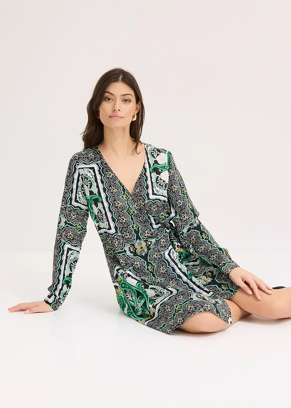 Abito a portafoglio in satin fantasia, bonprix
