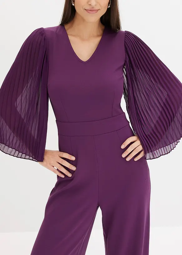 Tuta in jersey con maniche plissettate in fine chiffon, bonprix