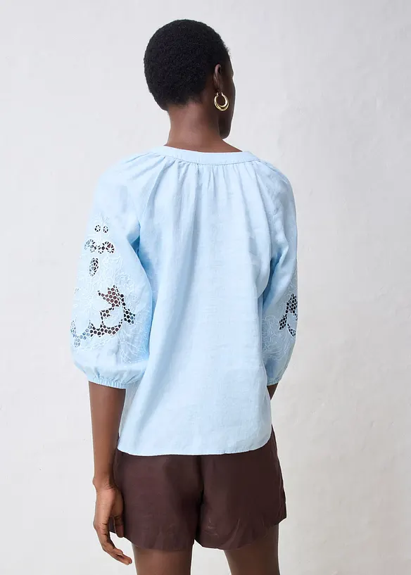 Tunica in puro lino con ricami traforati, bonprix