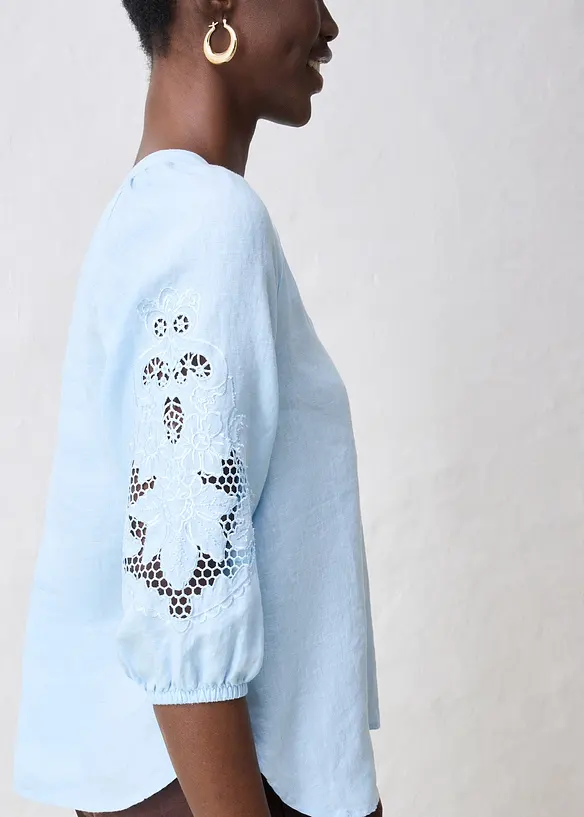 Tunica in puro lino con ricami traforati, bonprix