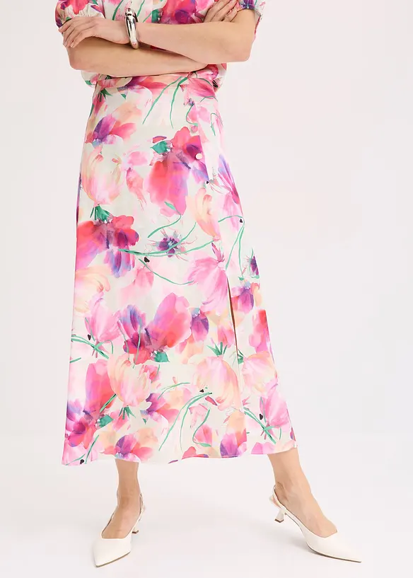 Gonna lunga in satin con bottoni decorativi, bonprix