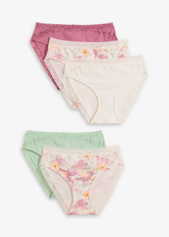Slip alto con cotone biologico e pizzo (pacco da 5), bonprix