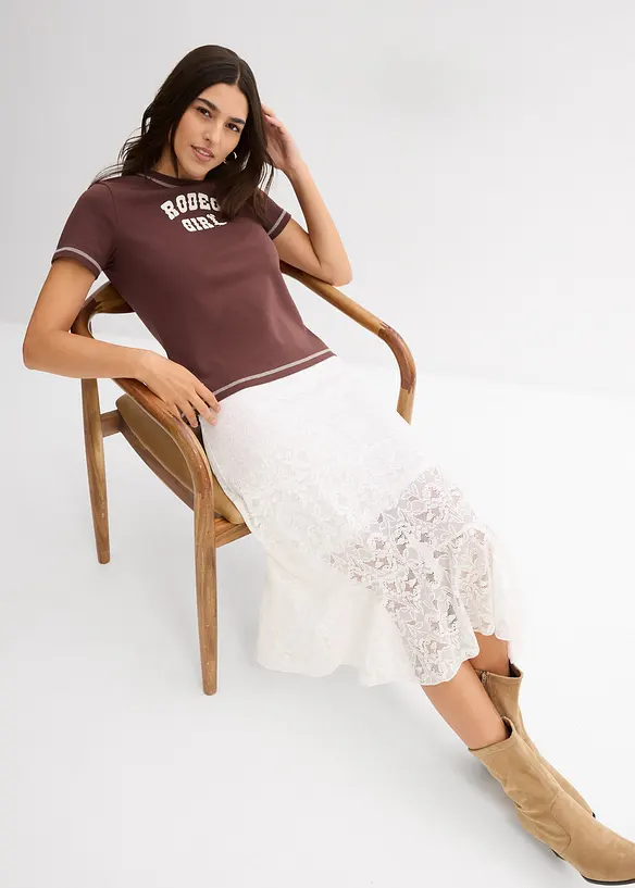 Gonna midi con pizzo, bonprix