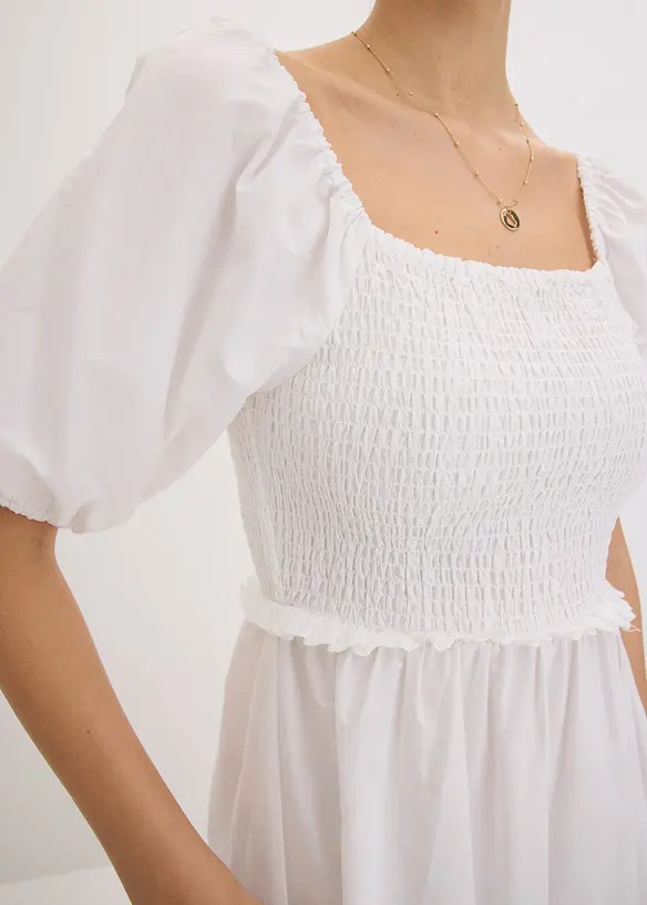 Abito midi con maniche a sbuffo e dettaglio smock, bonprix