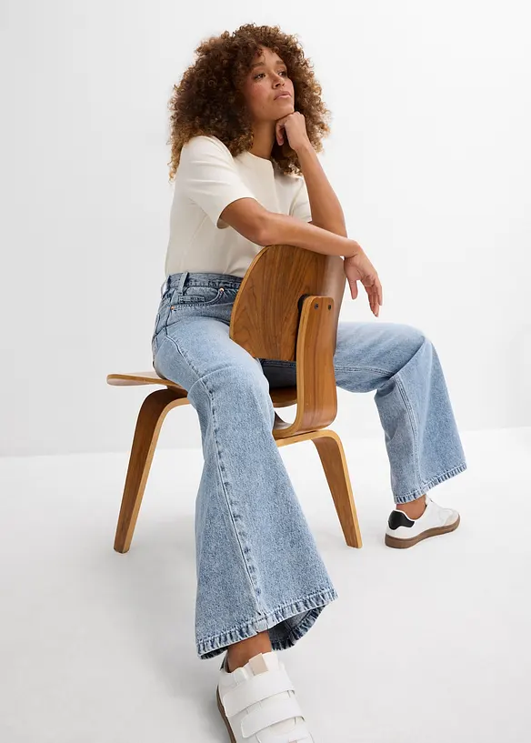 Jeans wide leg, vita media, bonprix