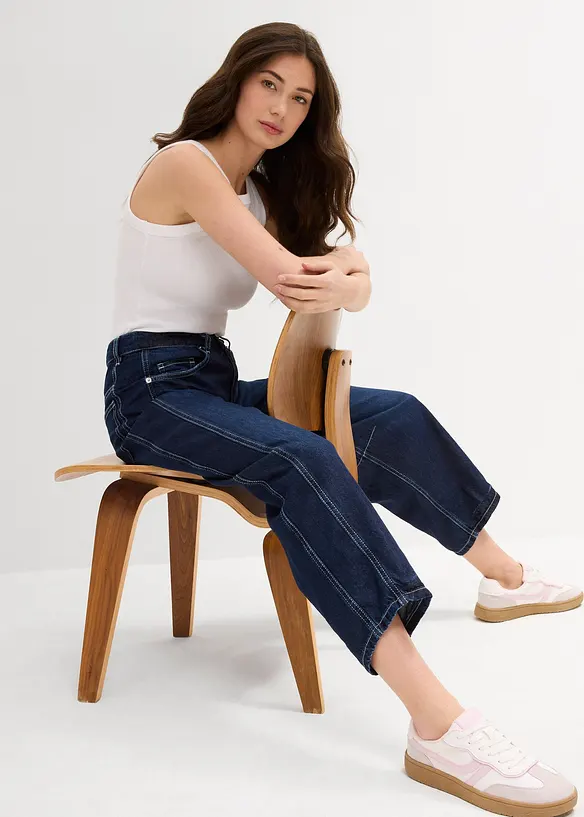 Jeans cropped a palloncino, vita media, bonprix