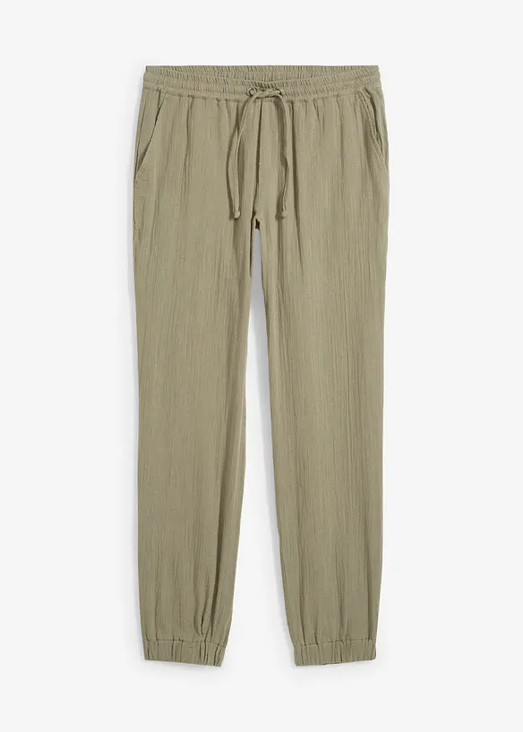 Pantaloni in mussola con elastico in vita regular fit, tapered, bonprix