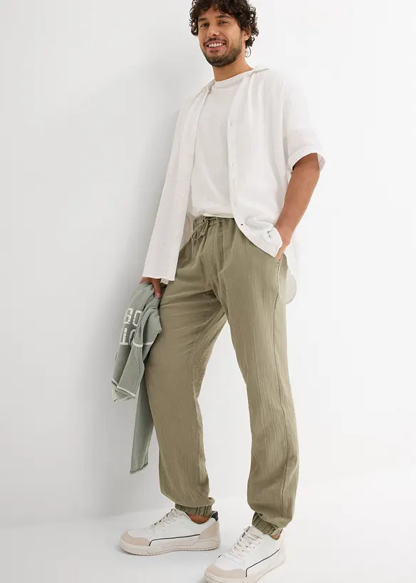 Pantaloni in mussola con elastico in vita regular fit, tapered, bonprix