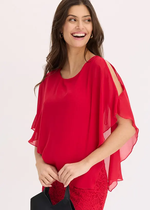Abito in pizzo con mantella in chiffon fine, bonprix