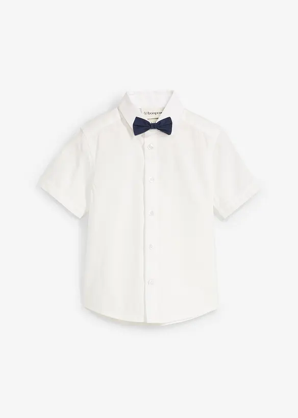 Camicia con maniche corte e papillon in puro cotone (set 2 pezzi), bonprix
