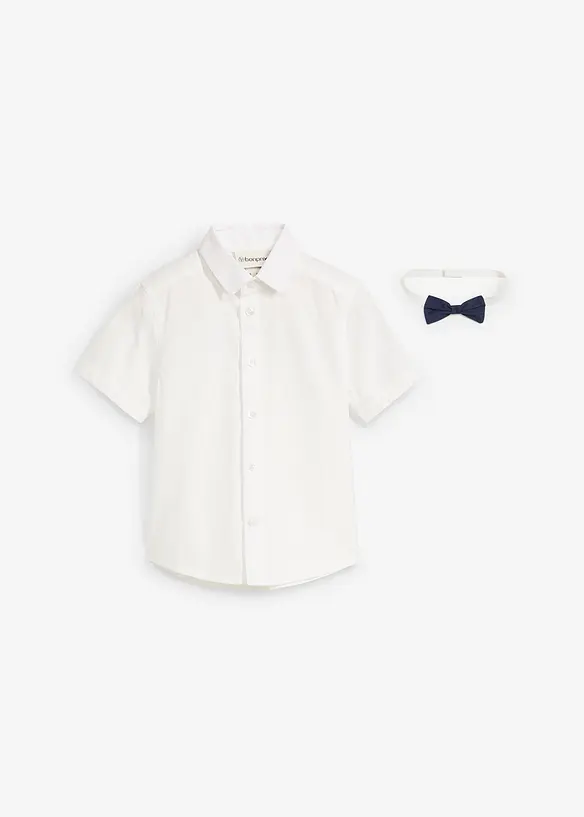 Camicia con maniche corte e papillon in puro cotone (set 2 pezzi), bonprix