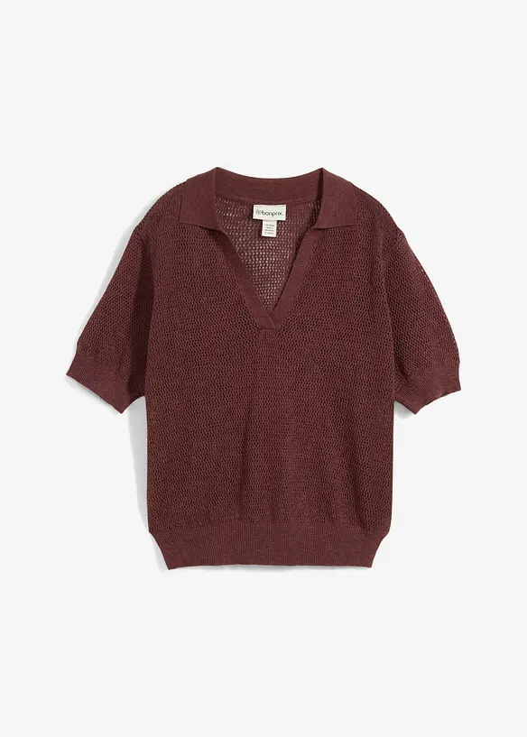 Polo in maglia traforata con percentuale di lino, bonprix