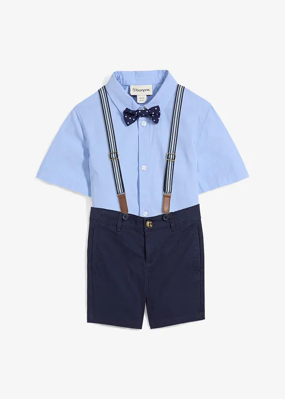Camicia a maniche corte, Bermuda chino, bretelle e papillon (set 4 pezzi), bonprix