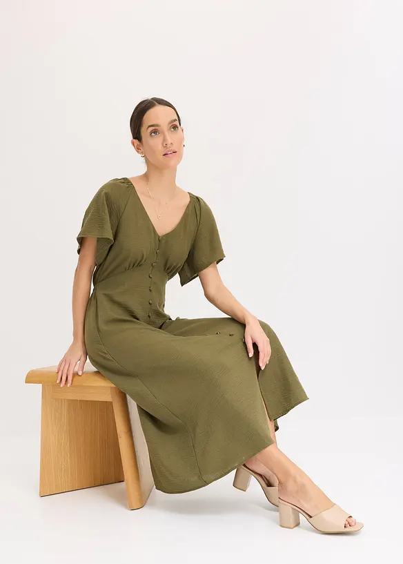 Abito midi in simil lino, bonprix