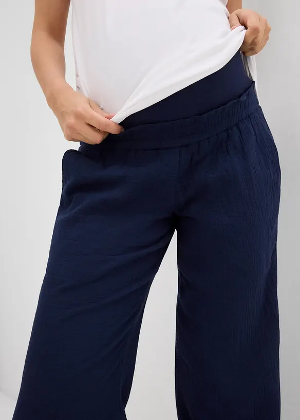 Pantaloni prémaman in mussola di puro cotone, loose fit, bonprix