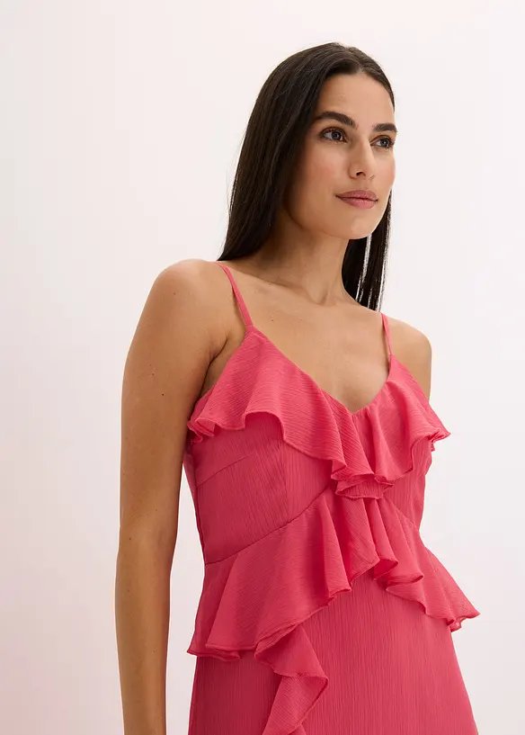 Abito midi in chiffon con volant, bonprix