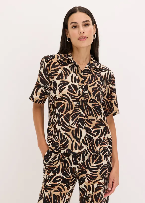Blusa fantasia effetto lino, bonprix