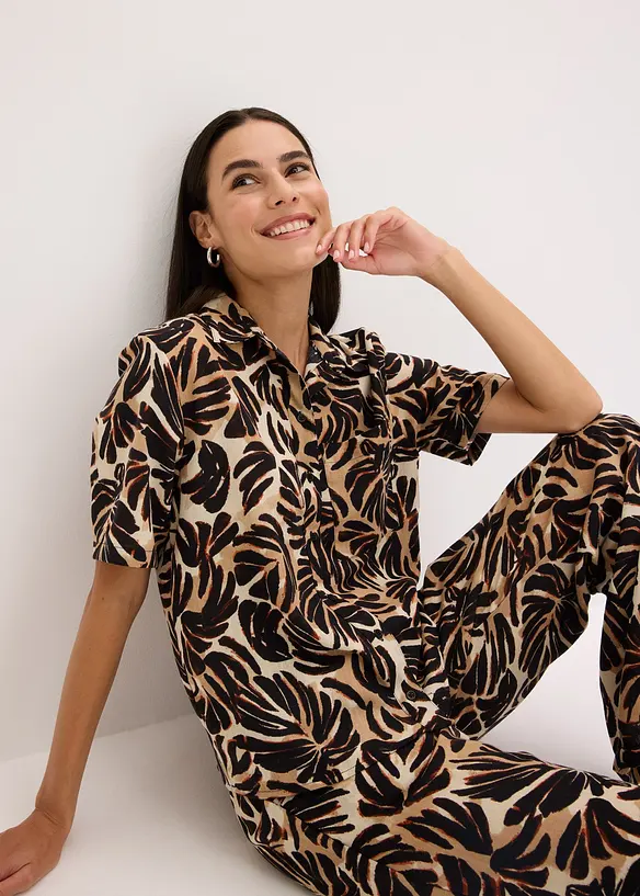Blusa fantasia effetto lino, bonprix