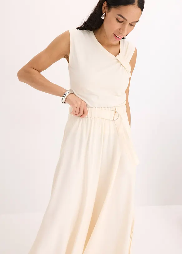 Gonna in twill con tessuto fluente misto viscosa, bonprix