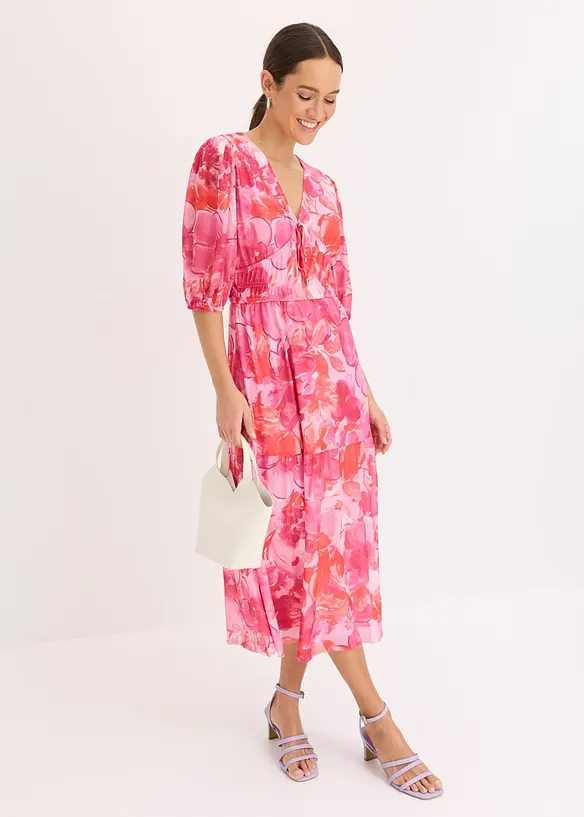Abito midi in mesh con fantasia, bonprix