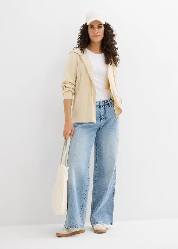 Felpa con zip, cappuccio ed elastico, bonprix