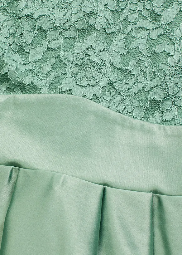 Abito asimmetrico in satin lucido con pizzo, bonprix