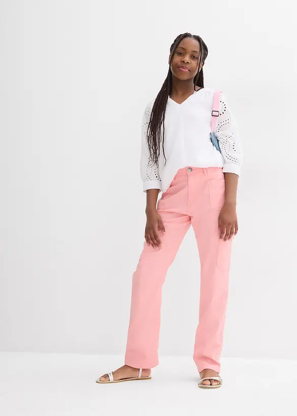 Pantaloni cargo larghi in twill, vita media, bonprix