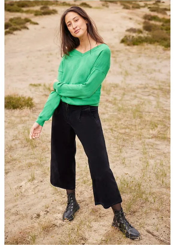 Pantaloni culotte cropped di velluto elasticizzato con cinta comoda, vita alta, bonprix