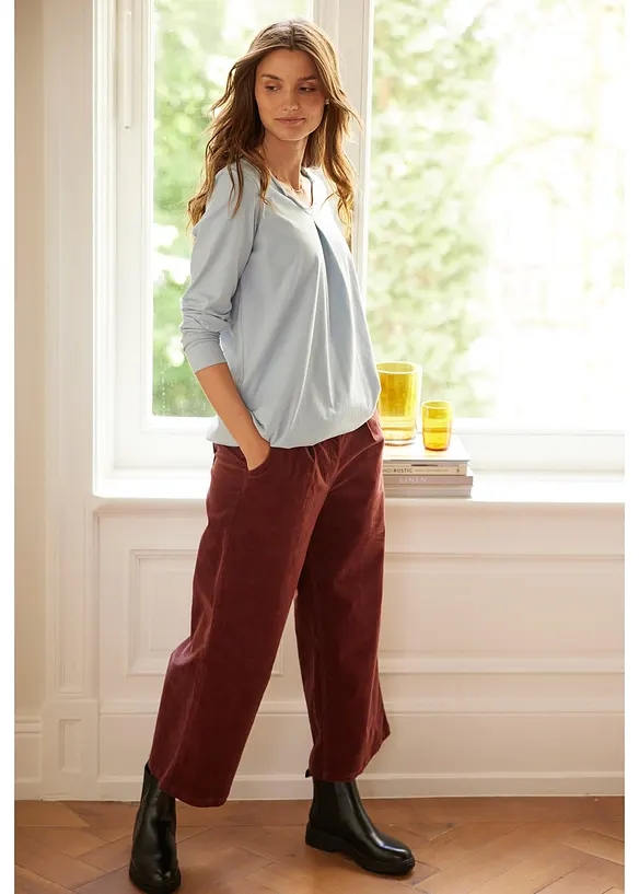 Pantaloni culotte cropped di velluto elasticizzato con cinta comoda, vita alta, bonprix